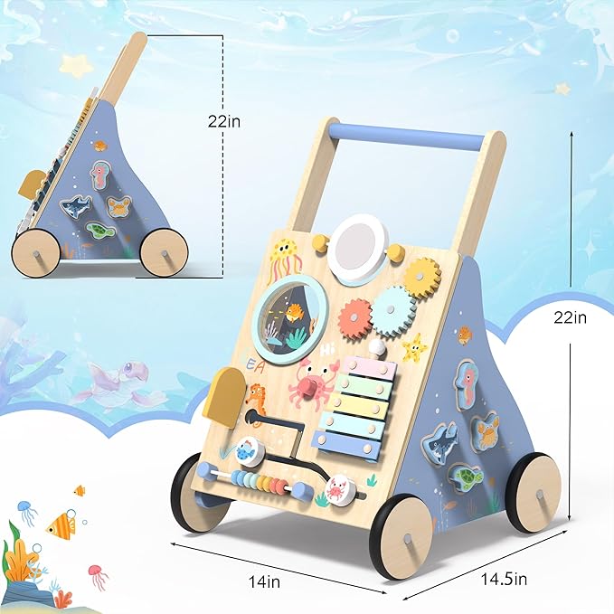 Wooden Baby Walker with Activity Center
